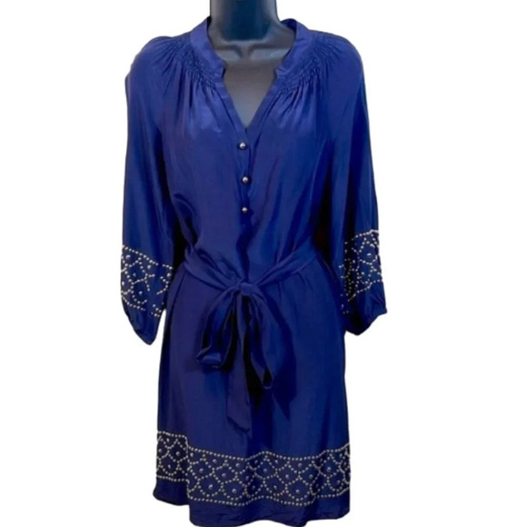 LILLY PULITZER True navy silk gold studded Perla dress size: small - Picture 1 of 6